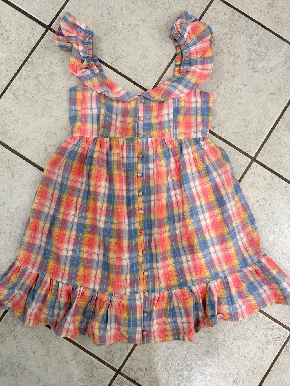 Pink Lily Multicolor Plaid Ruffle Sundress - Pink Blue Yellow